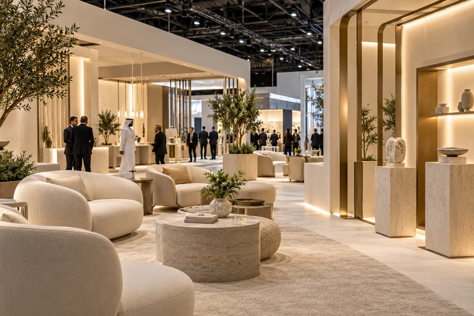 Illustrative concept of a considered networking lounge within an exhibition